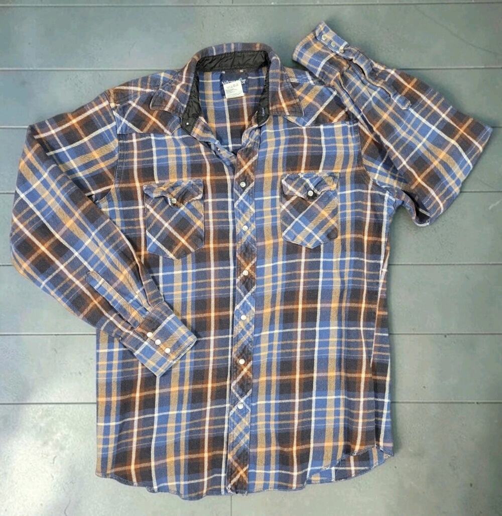 Wrangler Flannel Pearl Snap Shirt Plaid Western Cowboy Large Tall Y2K Casual
